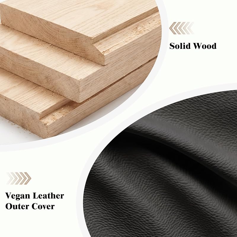 Modern Leather Nightstand with 2 Drawers, USB Charging & 16" Black