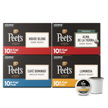 Peet's Coffee K-Cup Pods Variety Pack - 100% Arabica Coffee with Luminosa, Café Domingo & More | 40 Count