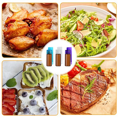 6-Pack Mini Brown Glass Salt & Pepper Shakers with Built-In Spoon, funnel and Sticker, 5ml Leak-Proof Travel Spice Dispensers for Outdoor & Camping