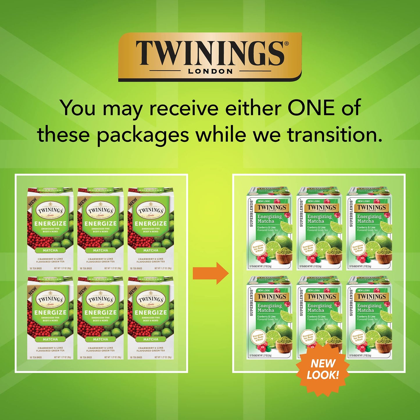 Twinings Superblends Energizing Matcha Cranberry & Lime Flavoured Green Tea, 18 Tea Bags (Pack of 6)