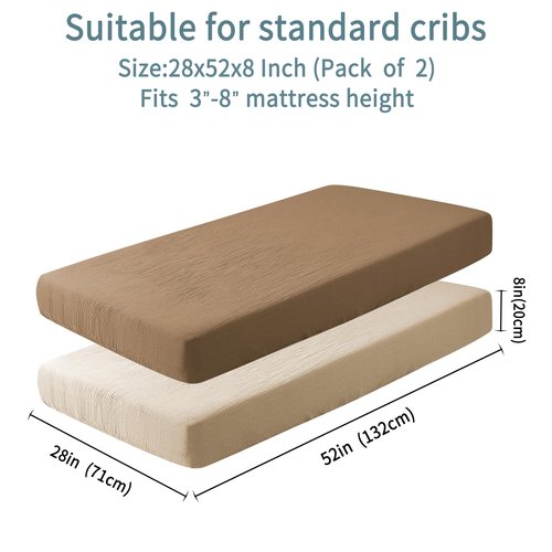 GUNTAIL Muslin Crib Sheets for Boys Girls 100% Cotton Fitted Baby Crib Sheet 2 Pack Soft and Breathable for Standard Crib Mattress & Toddler Mattress 52x28in (Beige & Coffee)
