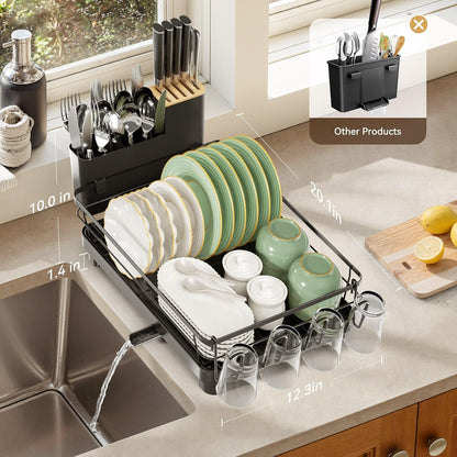 Runnatal Stainless Steel Dish Drying Rack - Large Capacity with Detachable Utensil Holder | Black