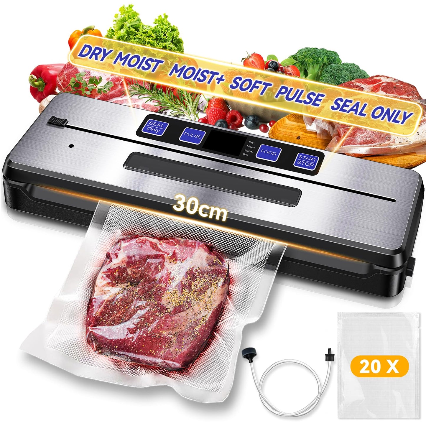 Vacuum Sealer for Food Freezer - Vacuum Sealer Machine for Meat, Sous Vide, Seal & Pre A meal, Save Food, Built-in Cutter, Compact Design, Fully Starter Kits, Sliver Black