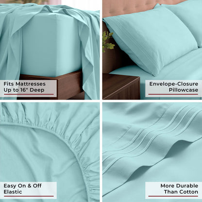 Mellanni King Sheets Set - 4 PC Iconic Collection Bedding - Hotel Luxury, Extra Soft, Cooling Bed Sheets - Wrinkle, Fade, Stain Resistant (King, Aqua)