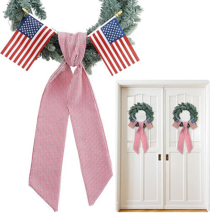 Hahafelt Patriotic Wreath Sashes - American Flag Design | 56 x 4.5 Inch Red & White Stripes for July 4th Decor