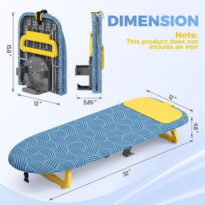 KINGBOARD Mini Ironing Board - Foldable Tabletop Design with Iron Holder | Easy Storage for Travel & Dorm, 12x32 Blue