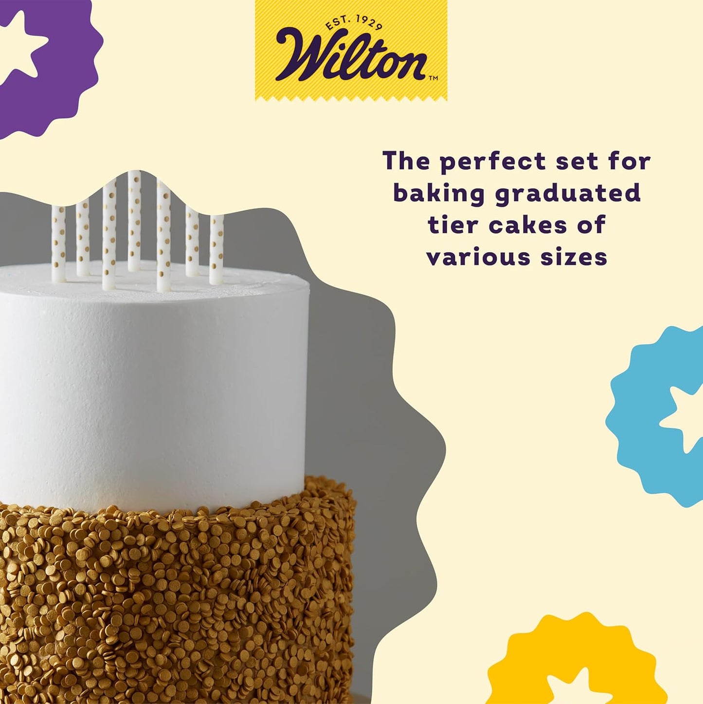Wilton Round Tiered Cake Pan Set | Durable Anodized Aluminum for Even Heat Distribution | 6, 8, 10 & 12 Inch (Pack of 4)