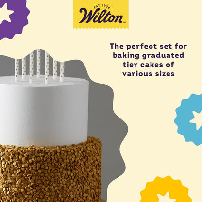 Wilton Round Tiered Cake Pan Set | Durable Anodized Aluminum for Even Heat Distribution | 6, 8, 10 & 12 Inch (Pack of 4)