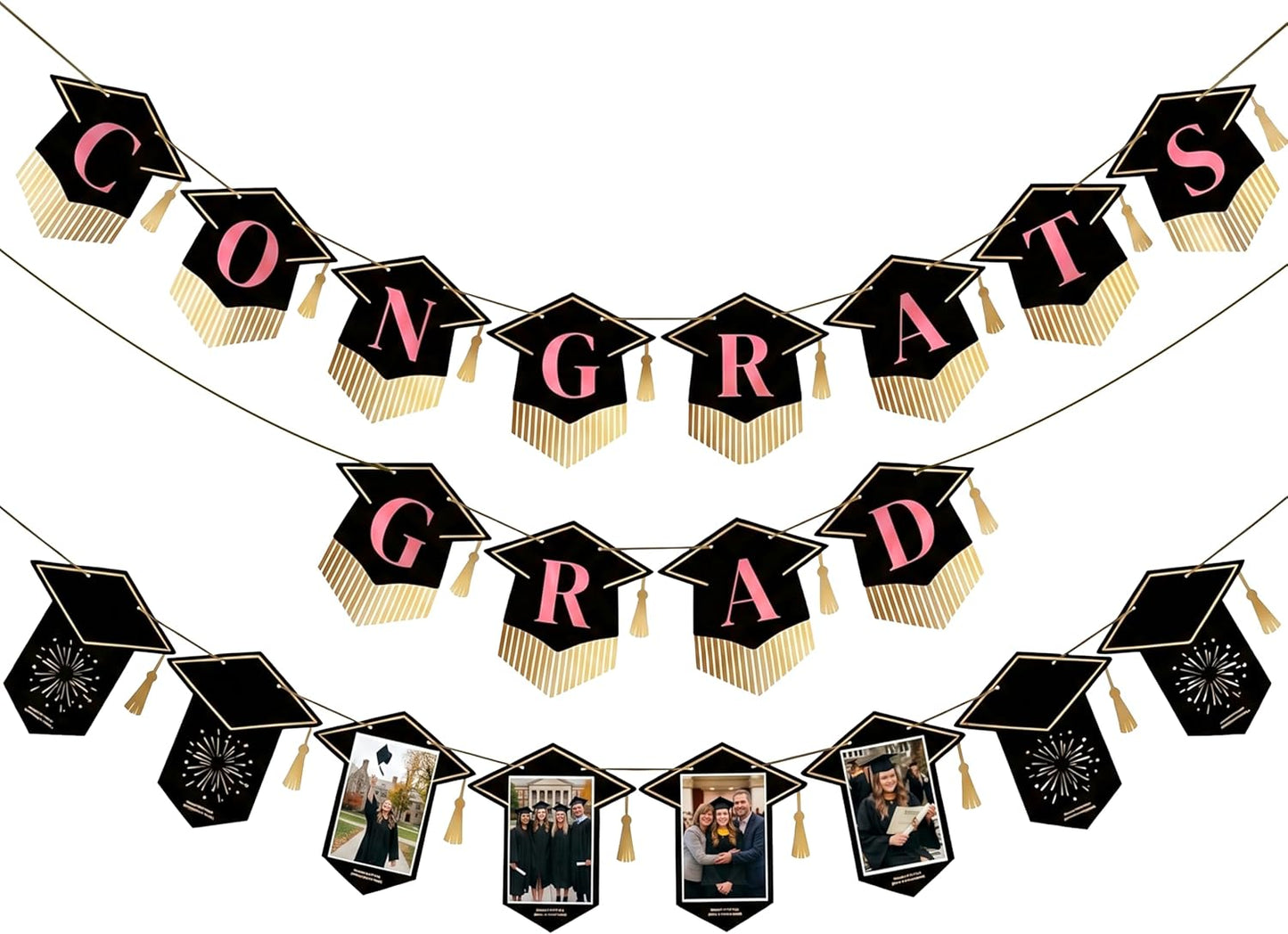 PartyWoo Graduation Banner - Class of 2026 Black Pink Gold Decorations | 2-Piece Set for Middle & High School Celebrations