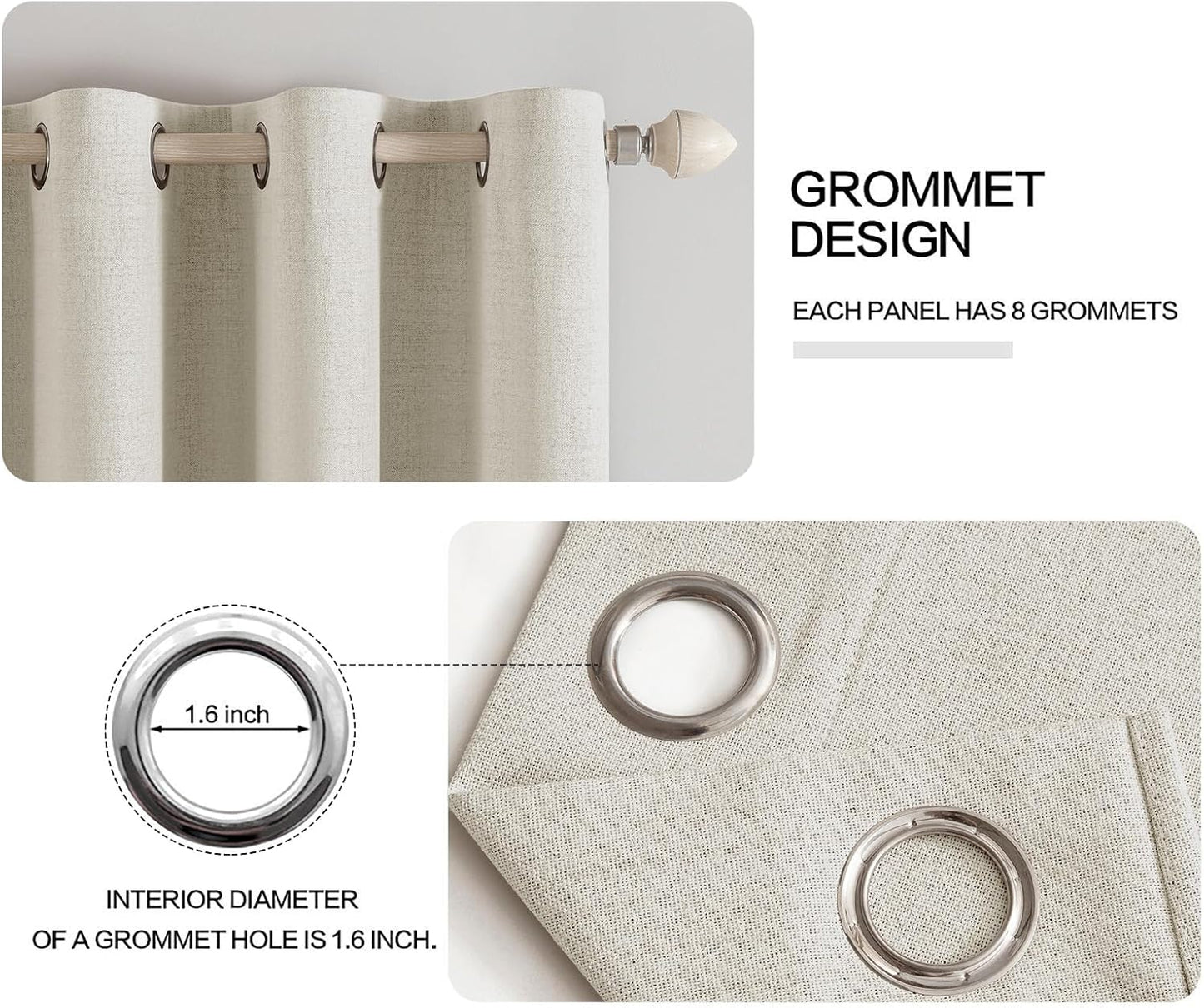 MIULEE Linen Texture Curtains - 100% Blackout Thermal Insulated Drapes | Light Cream, 52x45 Inch (2 Panels)