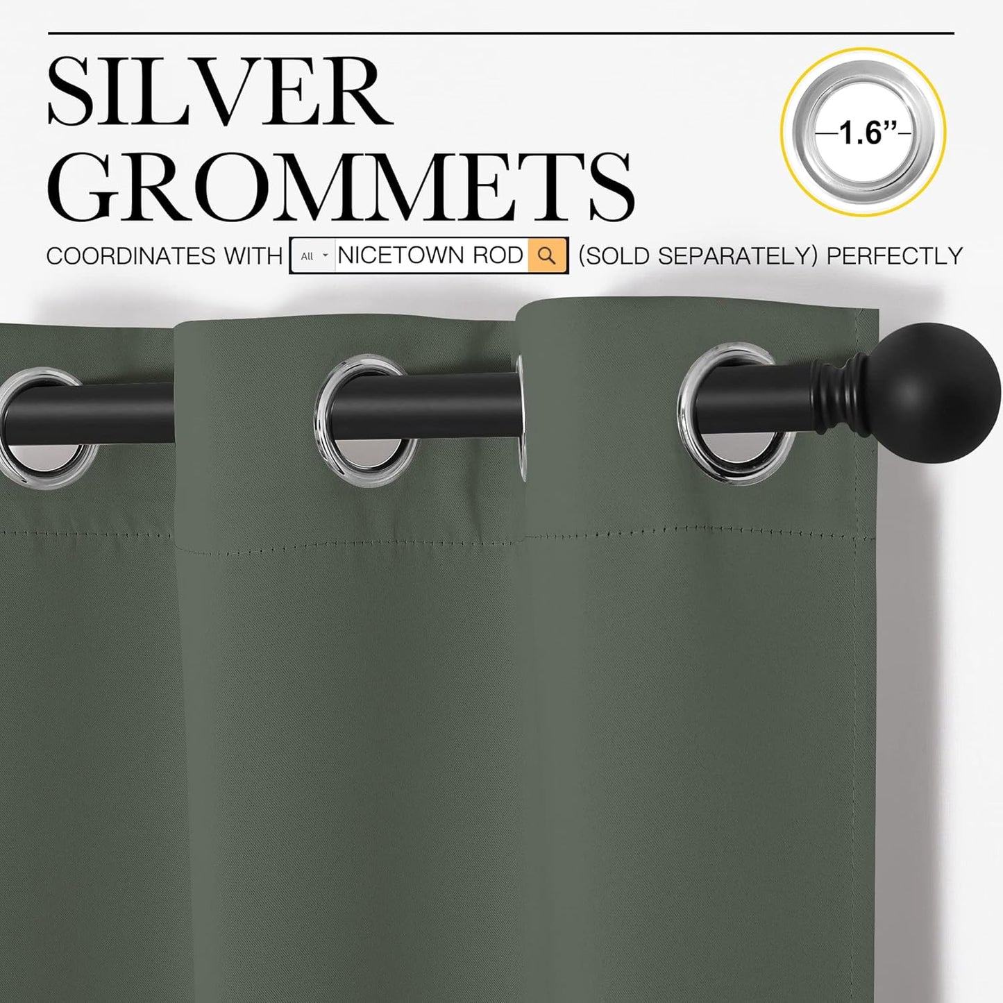 NICETOWN Blackout Curtain Panels - Thermal Insulated Grommet Drapes for Dining Room | Dark Mallard, 42x68-Inch (1 Pair)