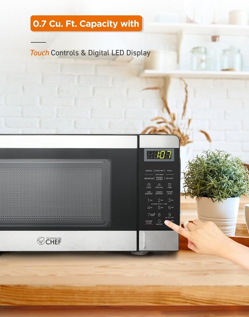 Commercial Chef 0.7 Cu. Ft. Microwave - 700W Countertop with 10 Power Levels & Digital Display