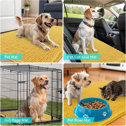 OLANLY Dog Door Mat - Absorbent Non-Slip Chenille for Muddy Paws | 54x24 Inches, Quick Dry, Yellow
