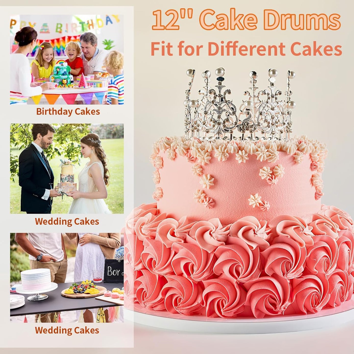 Sturdy 12 Inch Round Cake Boards by [Brand Name] - Durable 1/2 Inch Cake Drums, White, 2 Pcs