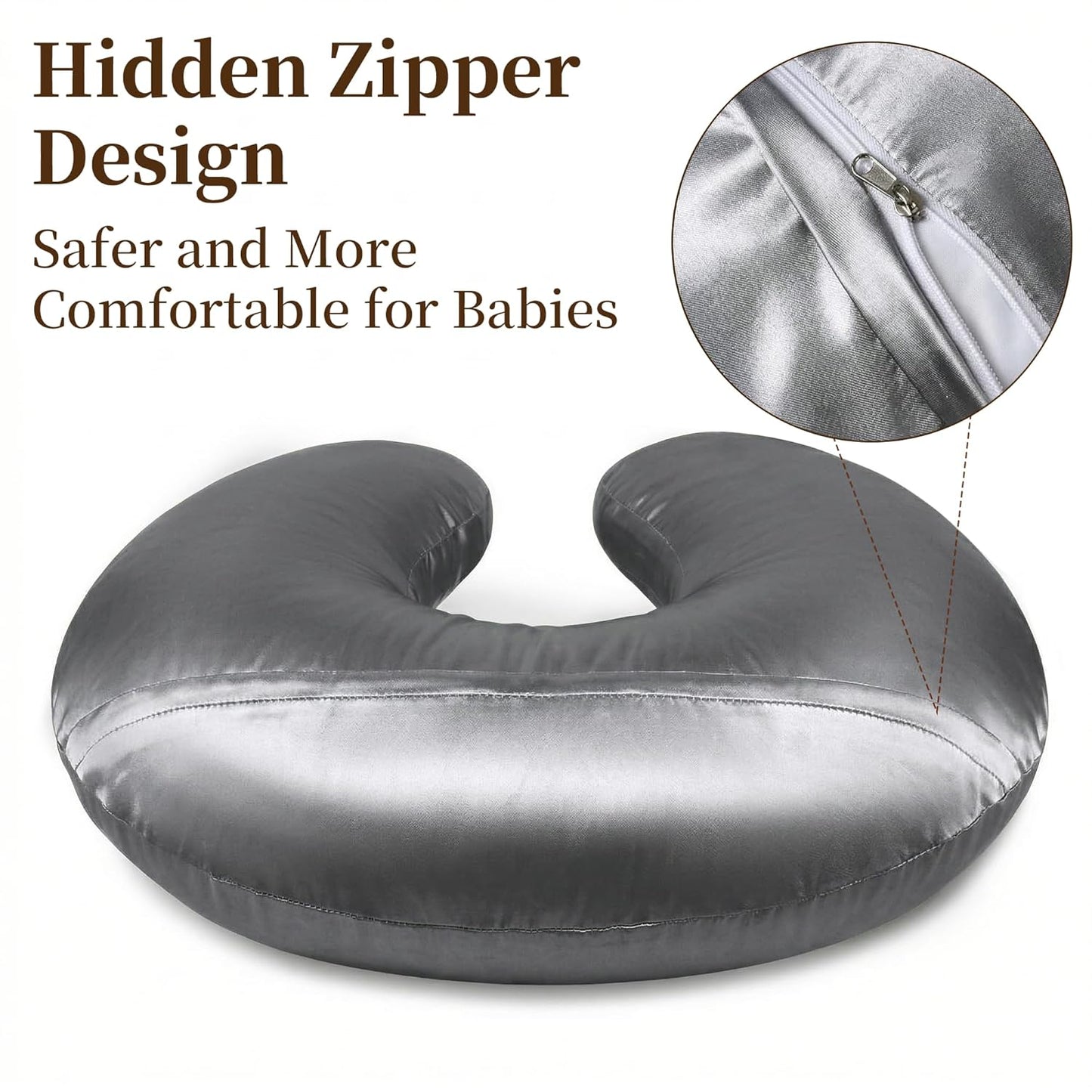 Pro Goleem Nursing Pillow Cover - Soft Silk Feel Feeding Slipcover | 2 Pack in Gray & White