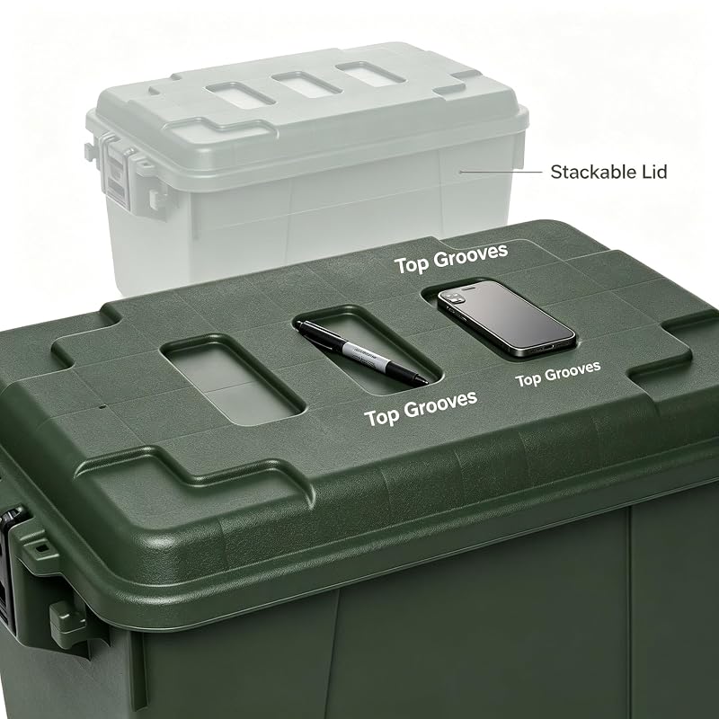 14 Gallon Lockable Weather-Resistant Plastic Storage Trunk with Wheels and Recessed Handles - Green