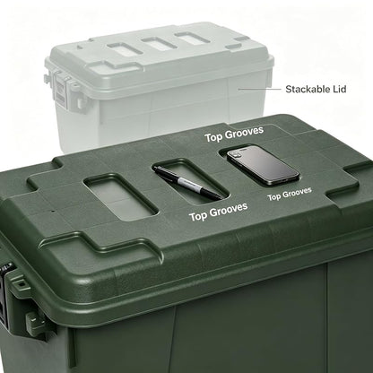 14 Gallon Lockable Weather-Resistant Plastic Storage Trunk with Wheels and Recessed Handles - Green