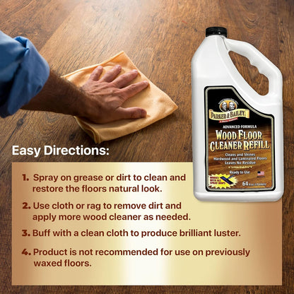 Parker & Bailey Wood Floor Cleaner - Natural Shine Restorer for Hardwood & Laminate Floors | 64oz