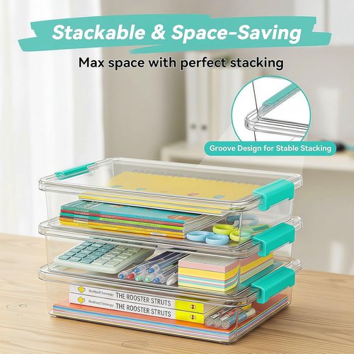 Gifhomfix 6QT Craft Organizers - Clear Storage Box with Lid for Arts & Crafts | 3 Pack