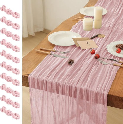 Leetaltree Cheesecloth Table Runner - 10 Pack Dusty Pink, 35x120 Inch | Boho Rustic Decor for Weddings & Showers