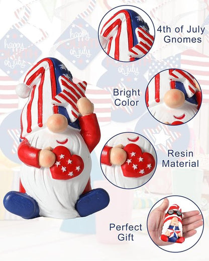 iStatue 4th of July Gnomes - Set of 2 Resin Patriotic Gnomes with American Flag - Festive Home Decor for Independence Day