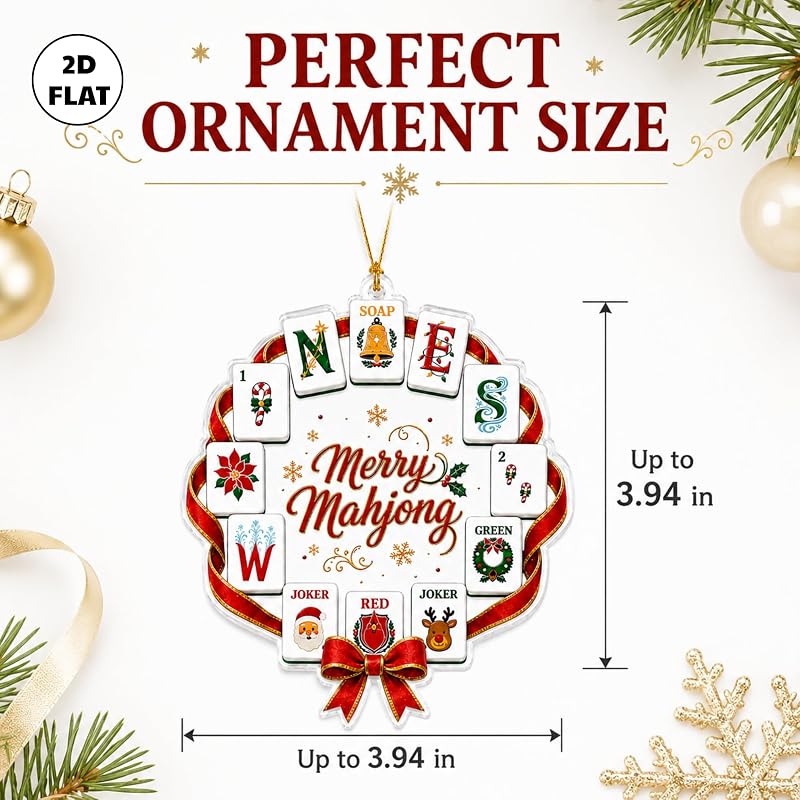 Merry Mahjong Standard 4in Christmas Ornament - Mahjong Wreath Decoration