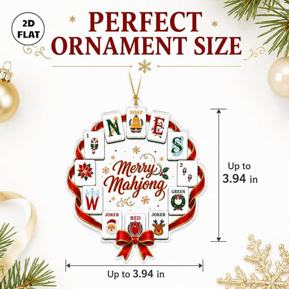 Merry Mahjong Standard 4in Christmas Ornament - Mahjong Wreath Decoration