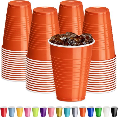 DecorRack 12 oz Orange Plastic Cups - Reusable Disposable Party Supplies (40 Count)