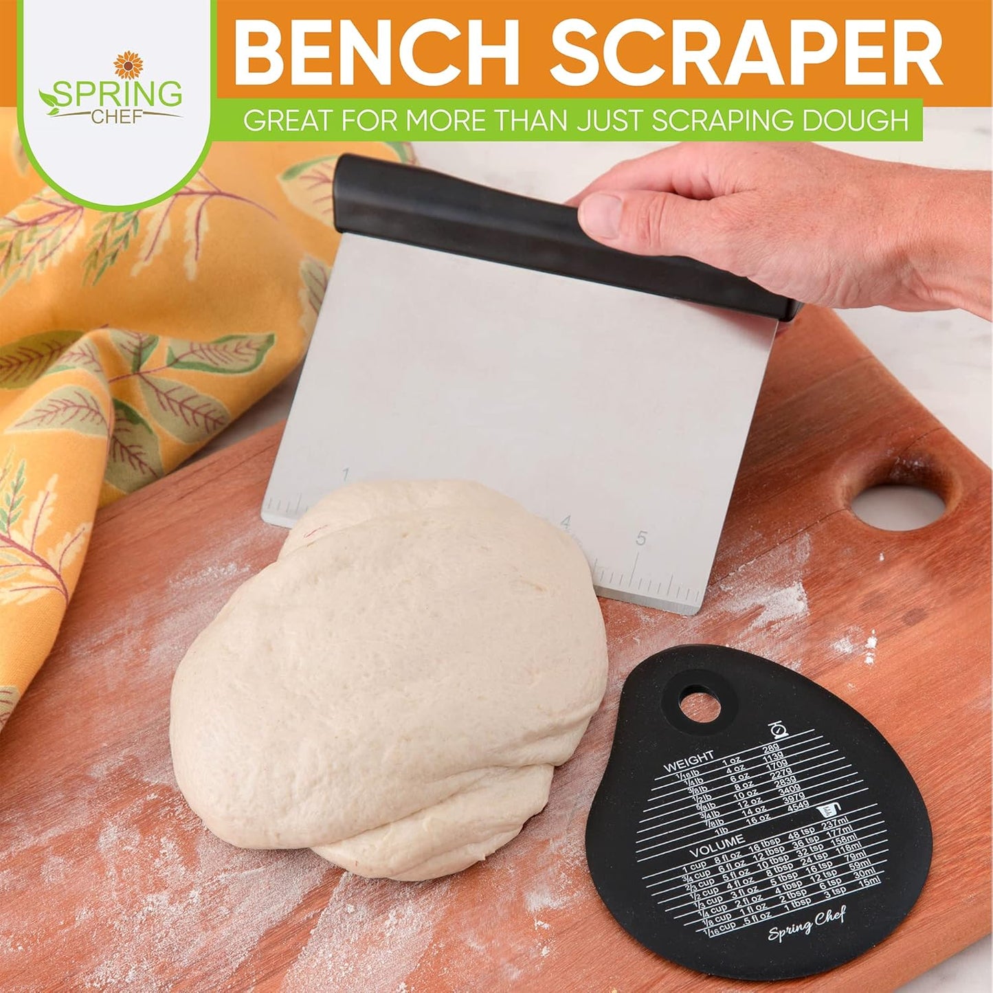 Spring Chef Premium Ice Cream Scoop & Stainless Steel Bench Scraper Set - Black Bundle with Bonus Bowl Scraper
