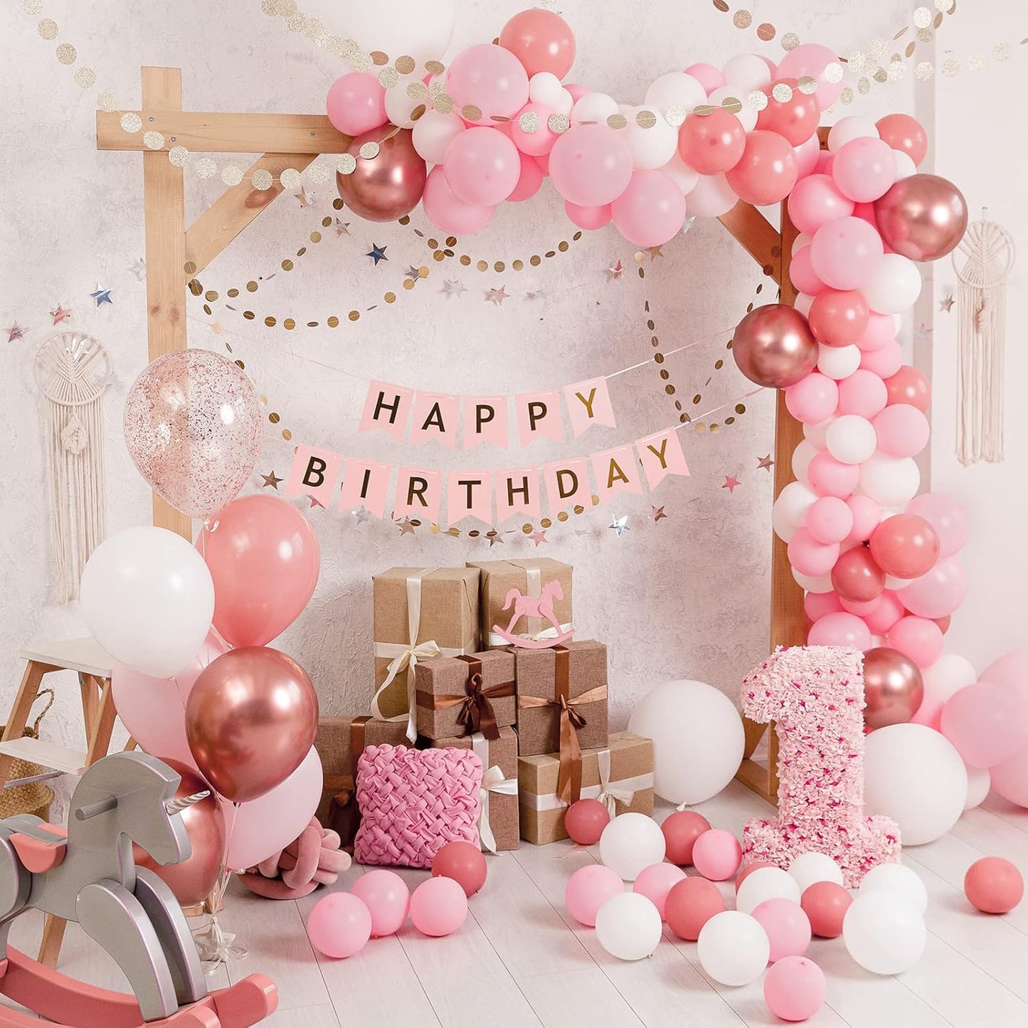 RUBFAC Pink Balloons - 129-Piece Set in Light Pastel Pink | Various Sizes for Party Decorations