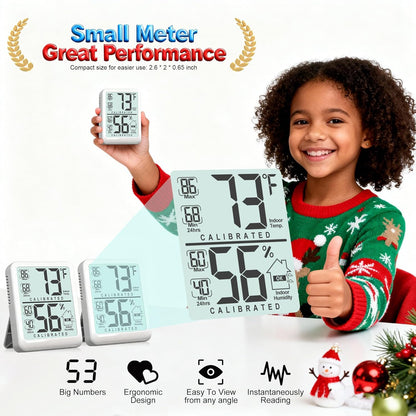 Antonki Digital Room Thermometer - Compact Indoor Hygrometer with Max/Min Records | Battery Included