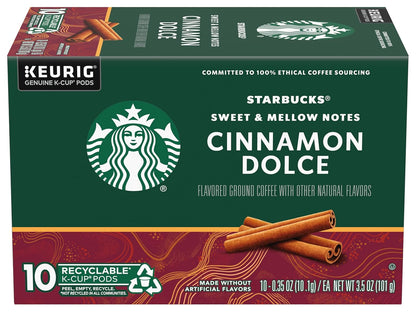 Starbucks K-Cup Pods - Cinnamon Dolce Flavored Coffee with Sweet Notes | 10 Recyclable Pods per Pack (4 Packs)