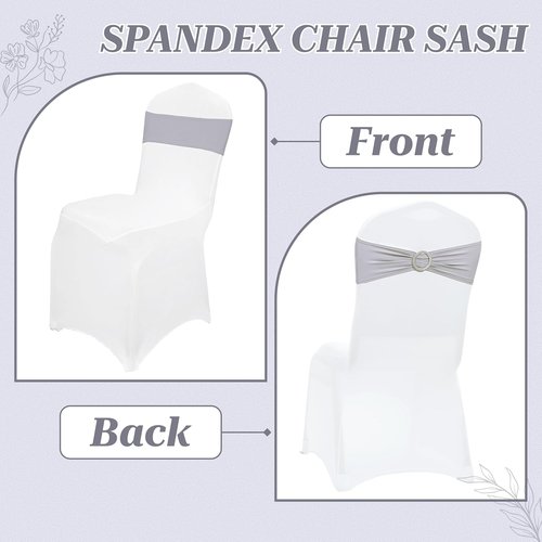 MDS Premium Stretch Chair Sashes - Pack of 25 Light Silver Bow Covers for Weddings & Events