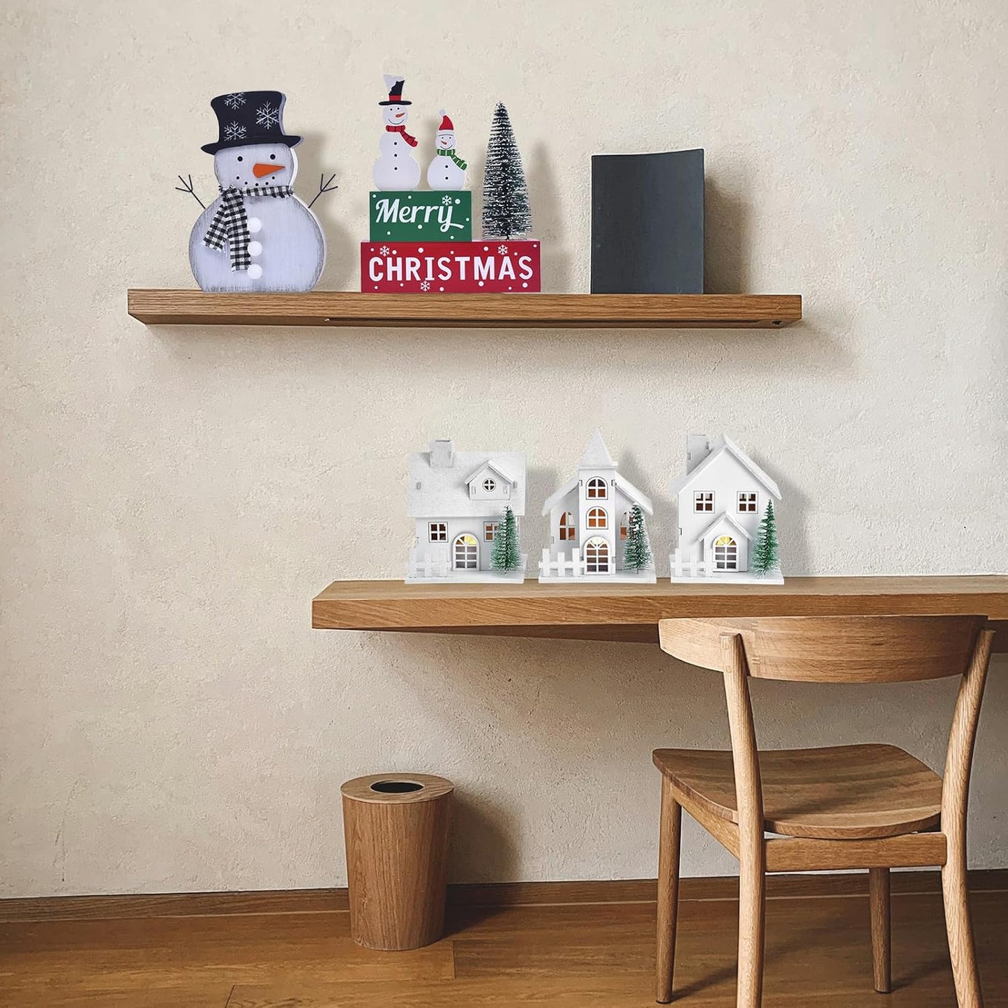 Regine Switzerland Christmas Village Set - 3 White Xmas Houses with Remote-Control LED Candles | Indoor Table Decor