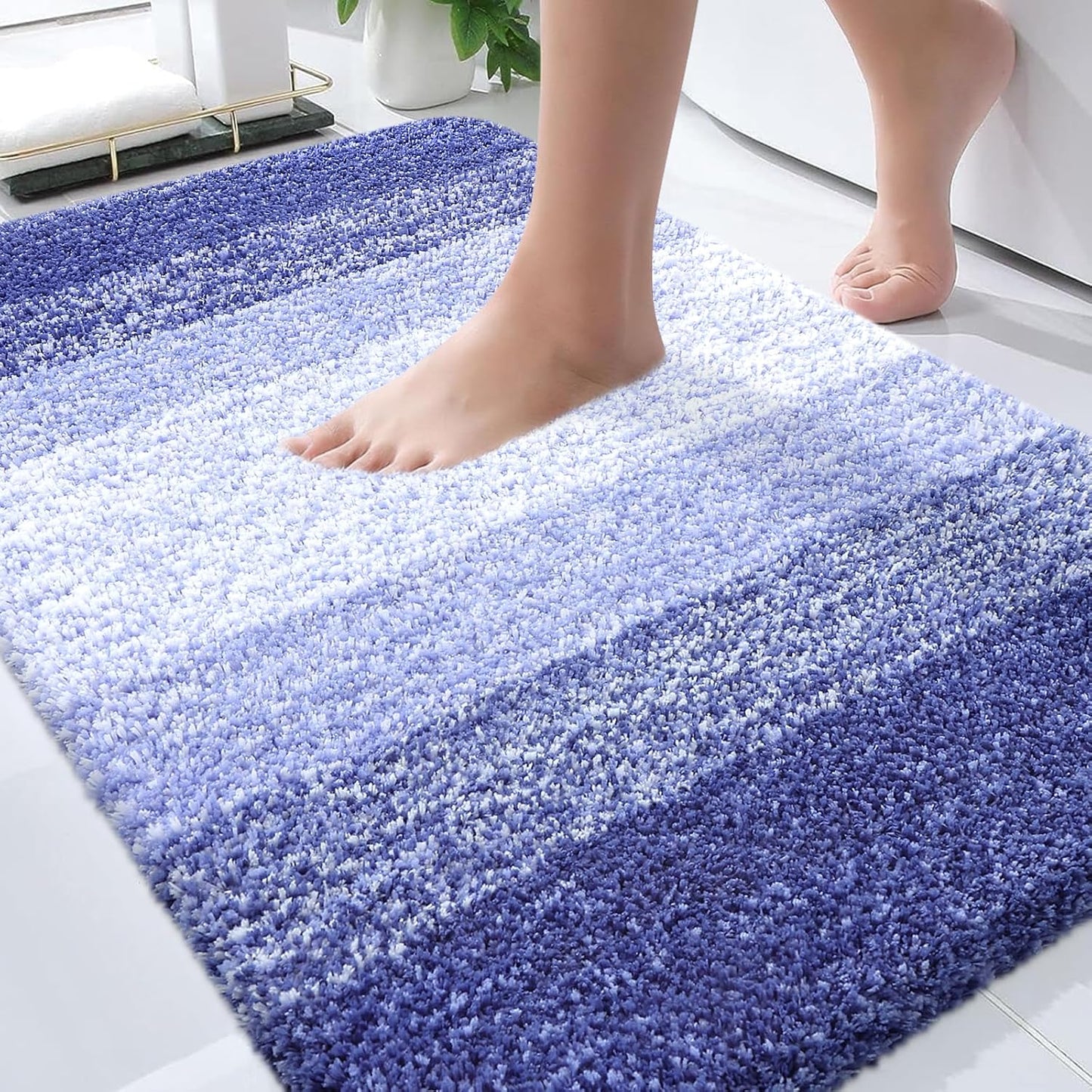 OLANLY Bathroom Rugs - Extra Soft Microfiber Mat 30x20 | Quick Dry, Machine Washable, Rubber Backing, Blue-Violet