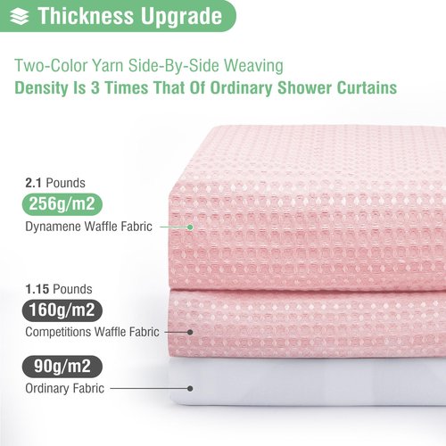Dynamene Extra Long Fabric Shower Curtain - Waffle Weave 90 Inches Long Heavy Duty Cloth Shower Curtains for Bathroom, 256GSM Tall Hotel Luxury Bath Curtain Set with 12 Plastic Hooks, Pink