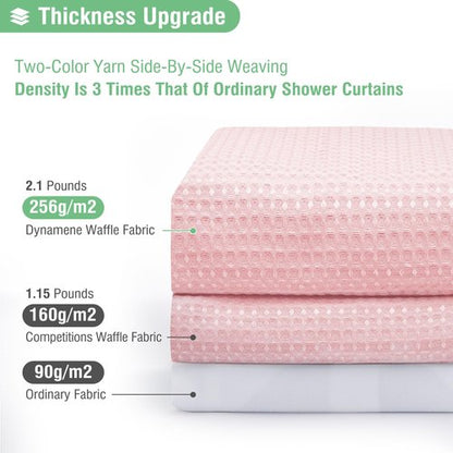 Dynamene Extra Long Fabric Shower Curtain - Waffle Weave 90 Inches Long Heavy Duty Cloth Shower Curtains for Bathroom, 256GSM Tall Hotel Luxury Bath Curtain Set with 12 Plastic Hooks, Pink