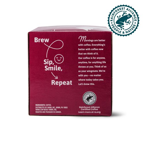 Wawa Colombian Medium Roast Single Cup Coffee Pods, 12 Pods, 1 Box, Medium Bodied Blend, Chocolate & Fruit Notes, Single Serve, 100% More Responsibly Sourced from Rainforest Alliance Certified Farms