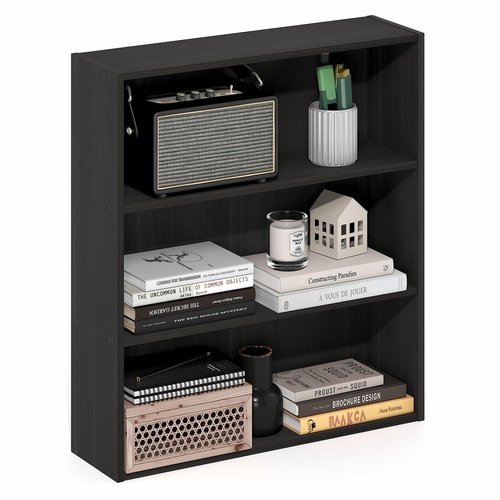 Furinno Basic Book Shelf, 3-Tier Bookshelf, Storage Organizer Bookcase with Open Shelf, 7 x 24 x 26, for Living Room, Bedroom, Home Office, Espresso