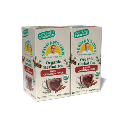 Newman's Own Organic Sweet Cinnamon Spice Herbal Tea with Rooibos Tea with Organic Ginger 20 Individually Wrapped Tea Bags Per Box (Pack of 2) USDA Certified and Kosher Cinnamon Tea Caffeine-Free