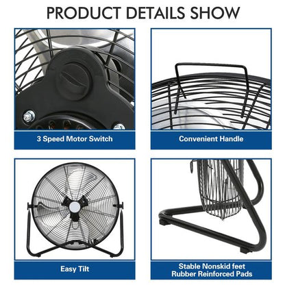 BILT HARD 4650 CFM 20" High Velocity Floor Fan, 3-Speed Heavy Duty Metal Fan with Wall-Mounting System, Industrial Shop Fan for Commercial, Garage, and Greenhouse