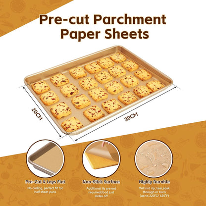 Skiennix Unbleached Parchment Paper Baking Sheets - 100 Precut Non-Stick Sheets | 8x12 Inch for Baking & Cooking