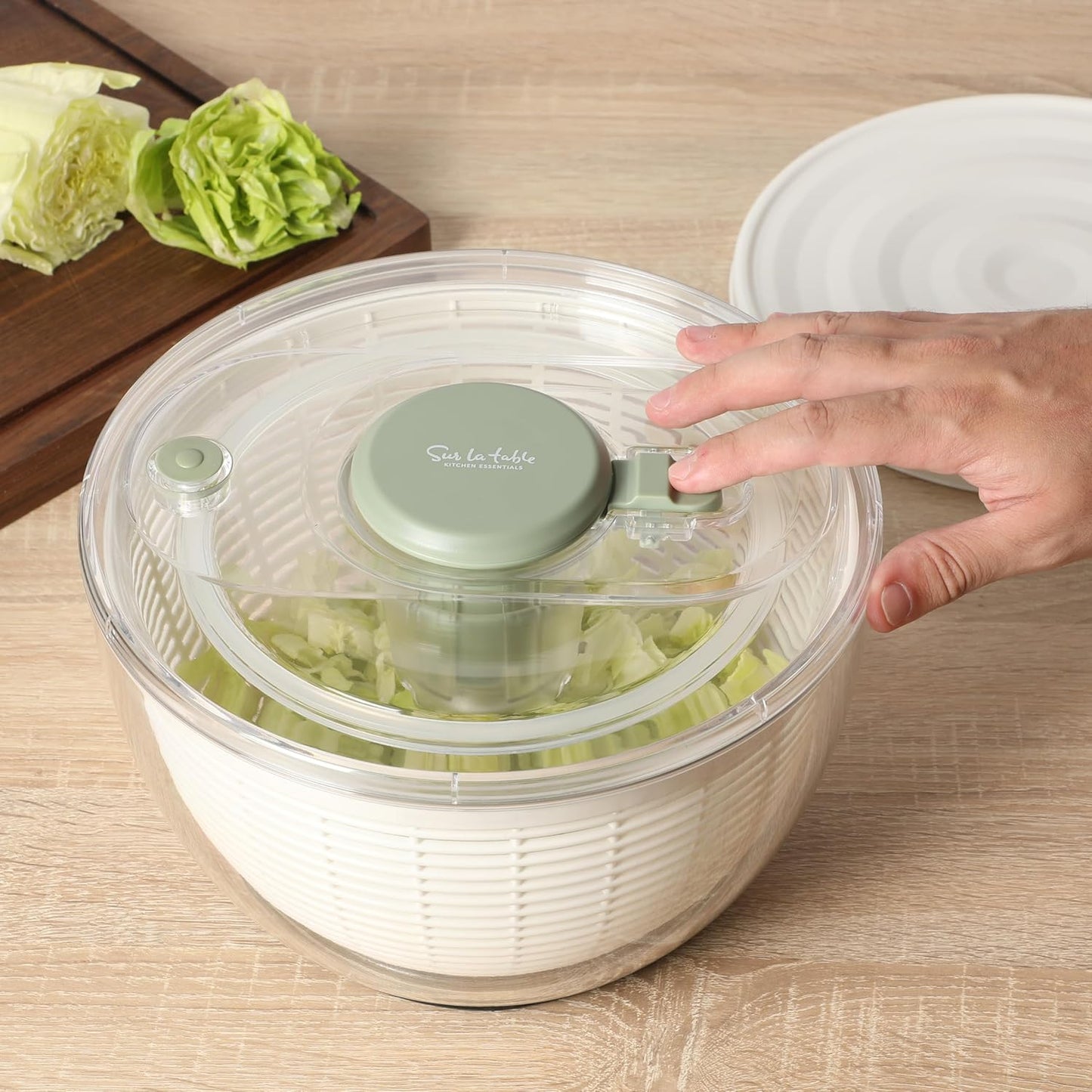Sur La Table 6.3 Qt Salad Spinner | Essential Fruit & Vegetable Washer in Juniper Green