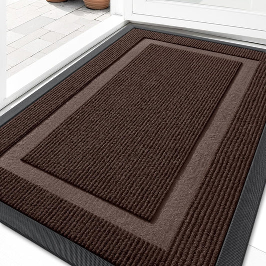 OLANLY Indoor Outdoor Front Door Mat - Waterproof All-Season Doormat | Sturdy Natural Rubber, 35x23, Dark Brown