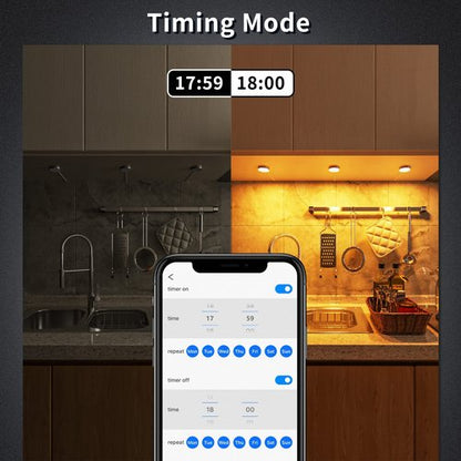 BASON LIGHTING RGB Under Cabinet Lighting, Halloween Decoration Lights, Bluetooth APP Control LED Puck Lights, Dimmable, Adapter Powered Shelf Decorative for Kitchen, Counter, Glass Cabinets