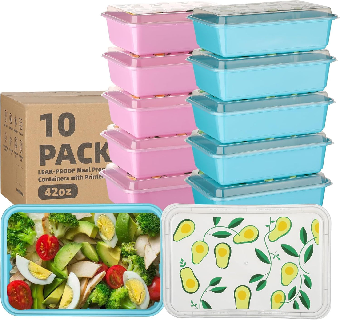 Regine Switzerland Meal Prep Containers - 10 Pack 42 oz Leakproof & Stackable | Microwave & Freezer Safe, Avocado