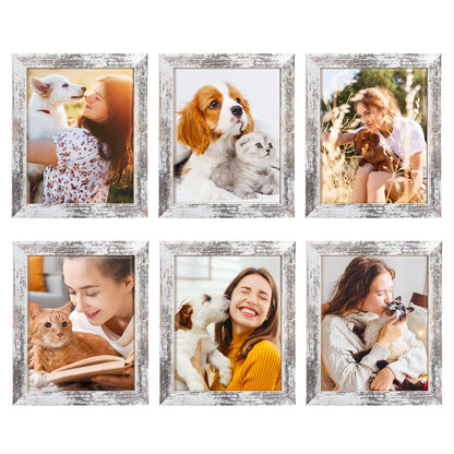 TWING 8x10 Rustic Picture Frames Set of 6 Distressed White Composite Wood Farmhouse Photo Collage Frame For Wall Decor Gallery Wall Frame Set Mounting or Table display, Ideal Valentine Gifts for