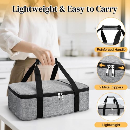 Coobiiya Insulated Casserole Carrier - Keeps Food Hot or Cold | Portable Tote for 9" x 13" Dishes - Grey