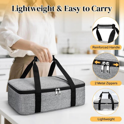 Coobiiya Insulated Casserole Carrier - Keeps Food Hot or Cold | Portable Tote for 9" x 13" Dishes - Grey