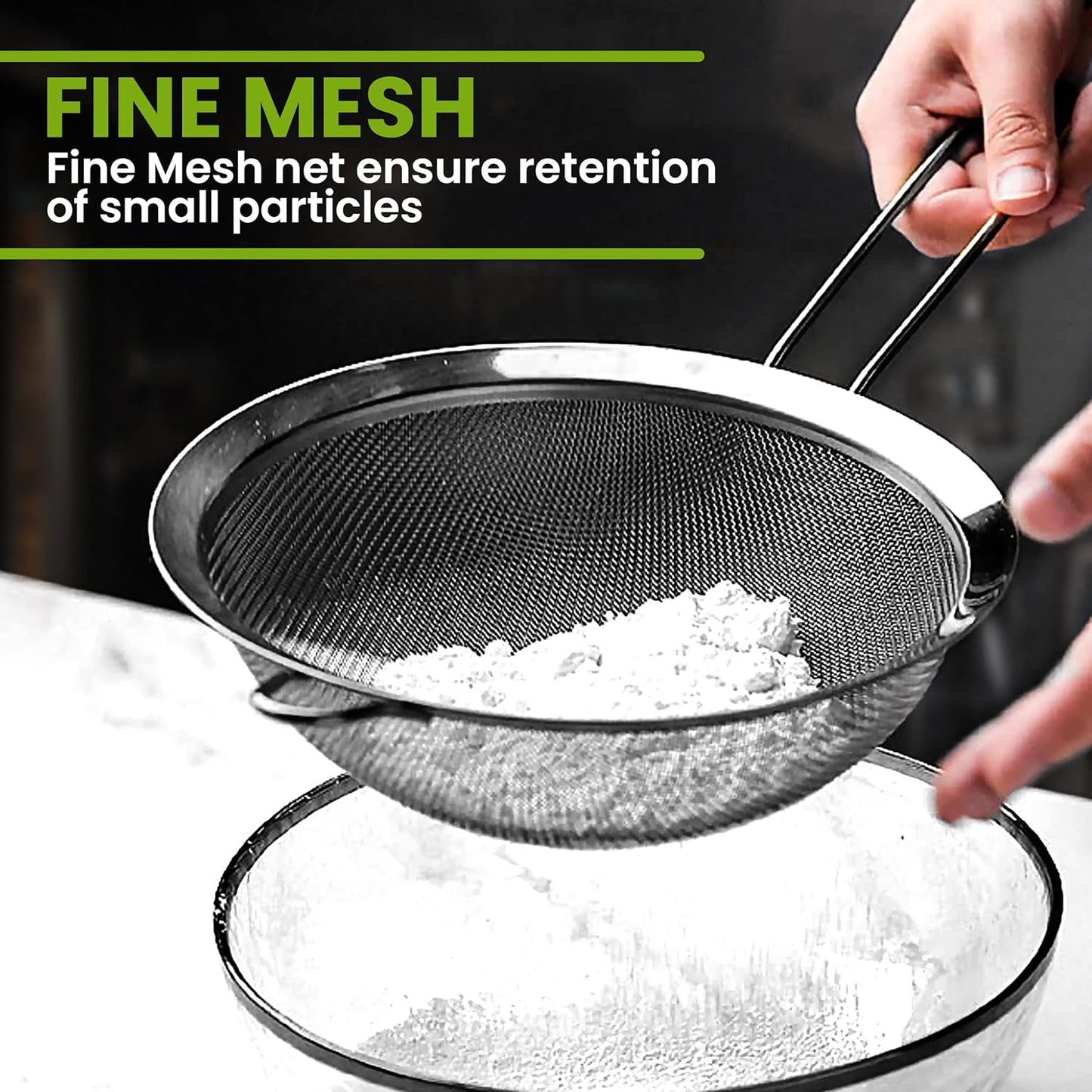 Stainless Steel Mesh Strainers Set by [Brand Name] - 5.5-Inch Round & 3.4-Inch Conical - Perfect for Sifting Pasta, Quinoa, Tea, and More